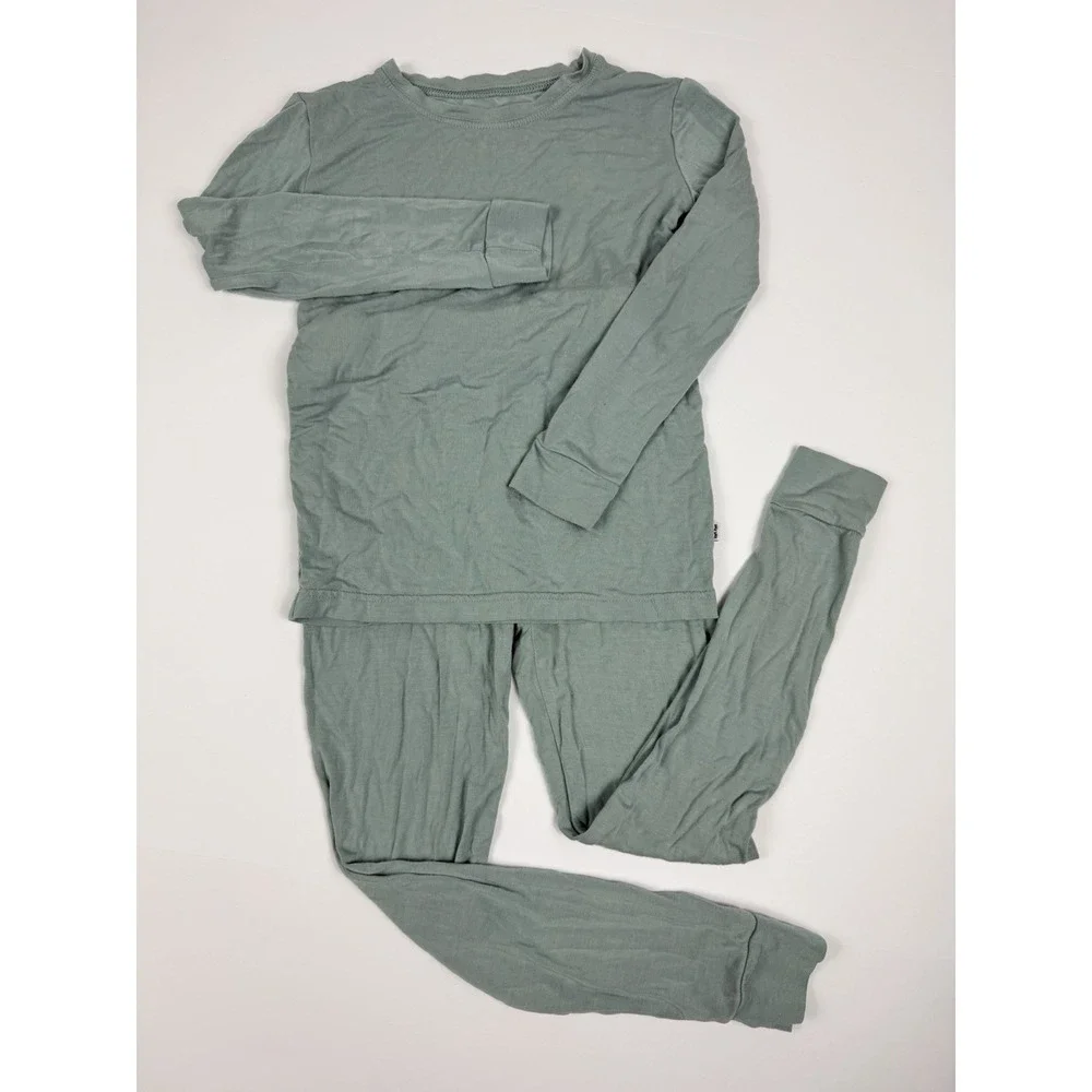 Little Sleepies Bamboo Pajama Set Sage Green Kids Size 5/6 Two Piece FLAWED
